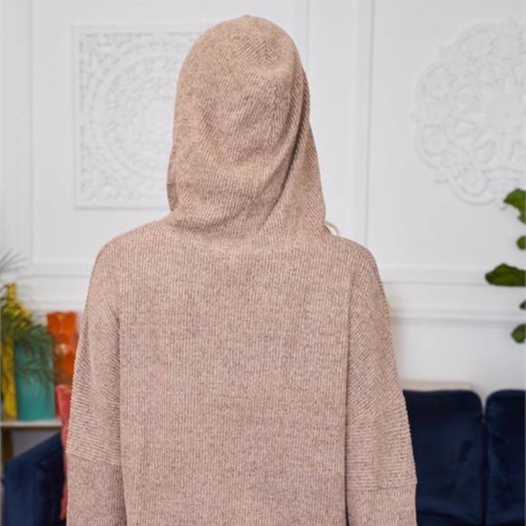 Mocha Ribbed hooded top - Picture 8 of 12